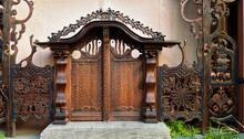 Wooden Home Gate Adorned With Intricate Carvings, Ai Generate 