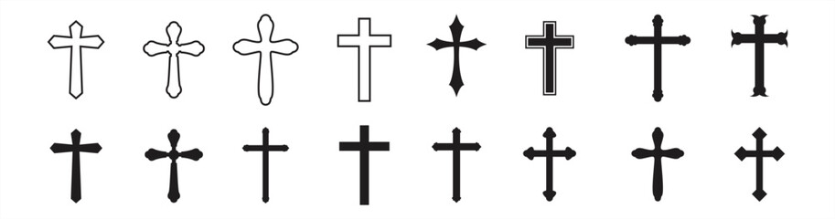 Christian cross icon. Religion cross icon collection. Christian cross icon sign and symbol, Vector illustration.