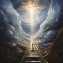 Artwork Of A Person Ascending A Stairway To Heaven