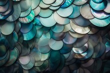 Artistic Design Of Iridescent Mother Of Pearl In Teal, Pale Blue, Aqua, And Mauve Colors. Generative AI