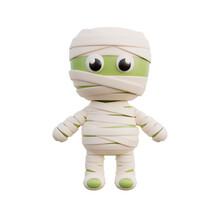 3d Halloween Cute Mummy Zombie Cartoon Character, Trick Or Treat Party, October Holiday, 3d Rendering.