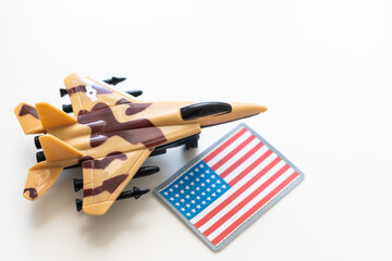 US Air Force Day. United States Fighter jet aviation. USA army military 3D aircrafts with American flag contrail blue background