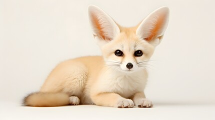 Wall Mural - The perfect portrait of a young fennec fox with big ears on white bacground