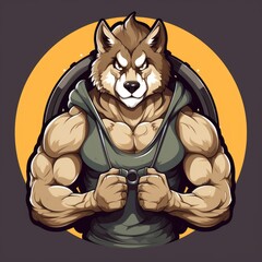 Sticker - Wolf gym mascot illustration, AI generated Image