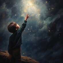 Little boy reach star, AI generated Image