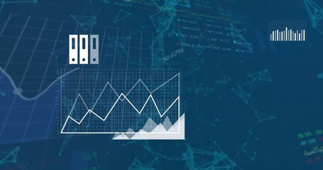 Poster - Animation of multiple icons, graphs and trading boards and connected icons over abstract background