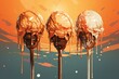 canvas print picture - Melting ice cream scoops dripping in the heat. Generative AI