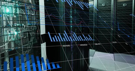 Poster - Animation of graphs and loading circles over data server racks in server room