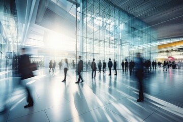 Wall Mural - Motion blur of people walking in hall 