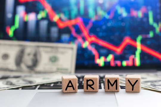 Military and sports concept. On a white background next to the cartridge, cubes with the inscription - ARMY
