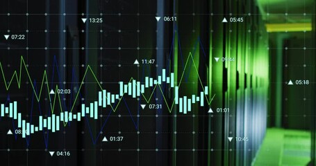 Poster - Animation of multiple graphs with changing numbers over data server racks in server room