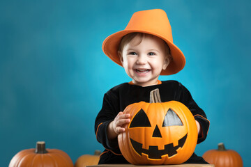 Wall Mural - Baby hold pumpkin halloween for happy Halloween festival	