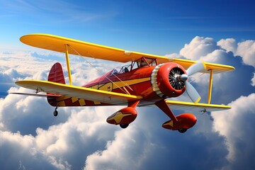 Wall Mural - aircraft soaring through the sky. Show it in a majestic pose, wings outstretched against the backdrop of the blue sky and clouds. Generated with AI