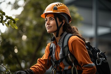 Wall Mural - graceful arborist, skillfully ascending a rope to prune and cut for big trees in action expertise in tree maintenance.Generated with AI