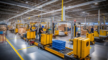 Stunning Image Of Electric Vehicle Battery Packs Assembly Line, Industrial Setting, Large, Well - Lit Factory