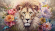  happy cute lion in flower blossom atmosphere golden oil paint abstract art happy cute whale in flower blossom atmosphere golden oil paint abstract art