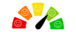 Customer feedback giving rating. Emotions on the satisfaction meter -happy, smile, neutral, sad and angry emoji. Vector