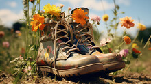 Boots Filed With Flowers