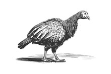 Turkey Bird Standing Side View Sketch Hand Drawn. Vector Illustration Design.
