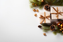 Navidad  Y Regalos - Colores Dorado Lujo - Mockup  Navidad - Fondo Elegante Navidad Con Decoracion Invierno