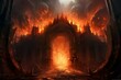 Ancient mythology's massive fiery portal to spirit realm or path to demon town. Generative AI