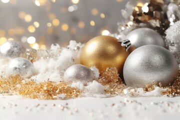 Poster - Gold silver balls xmas season. Generate Ai