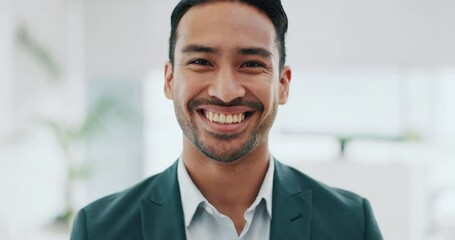 Poster - Portrait of businessman with smile, pride in office and confident project manager at engineering agency. Face of happy man, design business leader with positive mindset and entrepreneur at startup