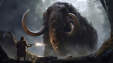 An Ancient Primitive Caveman Hunts A Mammoth