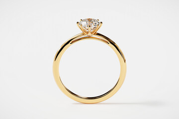 Poster - Gold diamond Ring isolated on white background, 3D rendering.