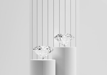 Poster - Abstract gems diamond placed on white pedestal background 3d render