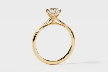 Poster - Gold diamond Ring isolated on white background, 3D rendering.