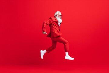 Wall Mural - man holiday red run christmas senior claus present gift isolated santa. Generative AI.