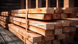 Fototapeta Fototapeta las, drzewa - Wooden boards, lumber, industrial wood, timber. Pine wood timber