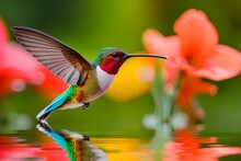 Macro Photography Of A Hummingbird Feeding On An Hibiscus Flower