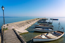 Old Fish Boats Next To The Pier At Lake Balaton In Hungary