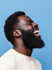 Wall Mural - attractive laughing  black man in casual clothes, generative ai