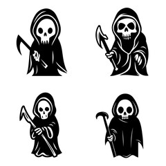 Wall Mural - Collection of simple flat Grim Reaper vector. Halloween Grim Reaper cartoon. Cartoon spooky character