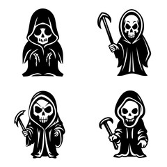 Wall Mural - Collection of simple flat Grim Reaper vector. Halloween Grim Reaper cartoon. Cartoon spooky character