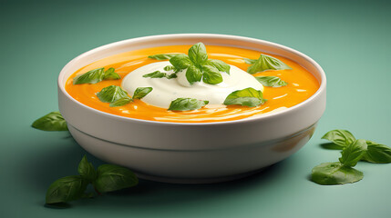 Poster - Pumpkin soup topped with pepper and herbs. Generative Ai