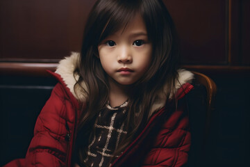 Wall Mural - Portrait of cute little girl looking at camera, Closeup portrait of asian elementary school student