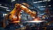 © Lucky Ai - Industrial robot works automatically in smart autonomous factory. generative AI illustration.
