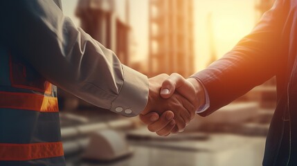 Wall Mural - handshake between two professionals at construction site