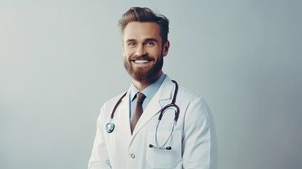 Wall Mural - portrait of a doctor with stethoscope on white background