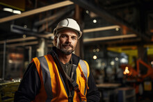 Portrait Of Man Engineer Worker In Uniform And Hardhat