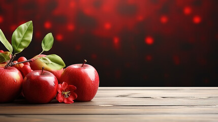 Wall Mural - Fresh red apples and desk of free space for your decoration. Generative Ai