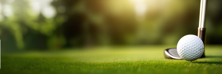 A banner on a pitch with a lawn ball and a golf club with an empty space for text.