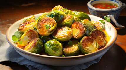 Poster - Vegetarian cuisine, homemade brussels sprouts roasted. Generative Ai