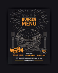 Wall Mural - Burger Restaurant Menu Layout With Restaurant cafe menu template design on chalkboard background vector illustration