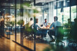 canvas print picture - Business office with blurred people casual wear, with blurred bokeh background