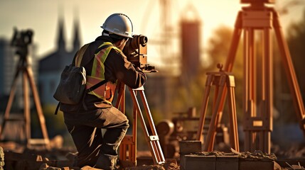 surveyor capturing train on bridge with camera and tripod